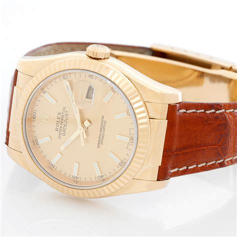 rolex gold leather strap mens|rolex leather strap for women.